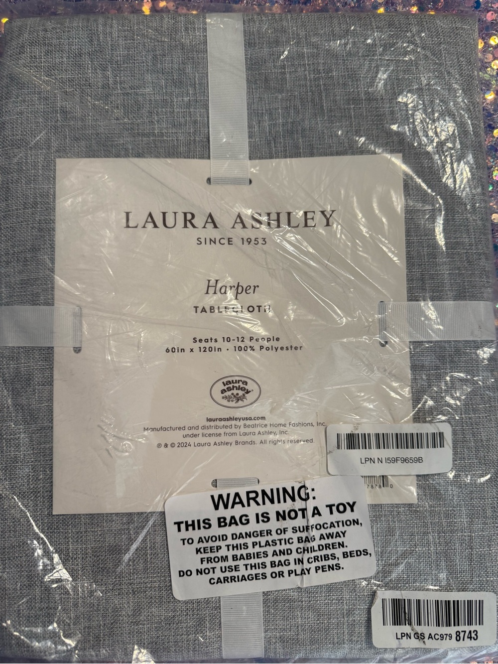 Laura Ashley Harper Tablecloth in Light Gray